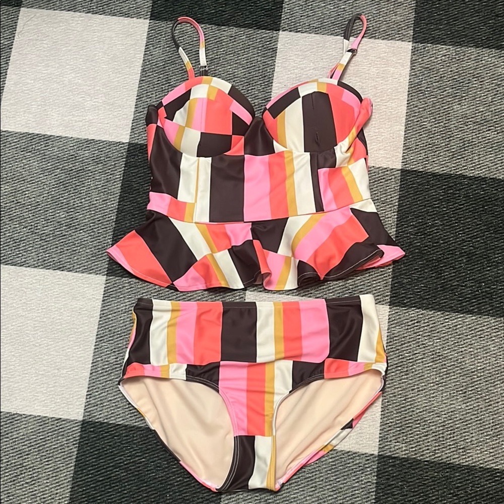Albion Multicolor Striped two piece peplum bikini size small